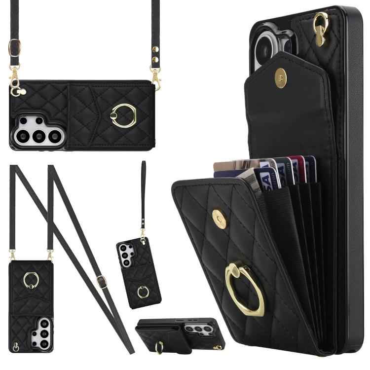Rhombic Texture Card Bag Phone Case with Long Lanyard, For Samsung Galaxy S26+ 5G, For Samsung Galaxy S26 Ultra 5G, For Samsung Galaxy S26 5G, For Samsung Galaxy S25 Edge 5G, For Samsung Galaxy S24 Ultra 5G, For Samsung Galaxy S24+ 5G