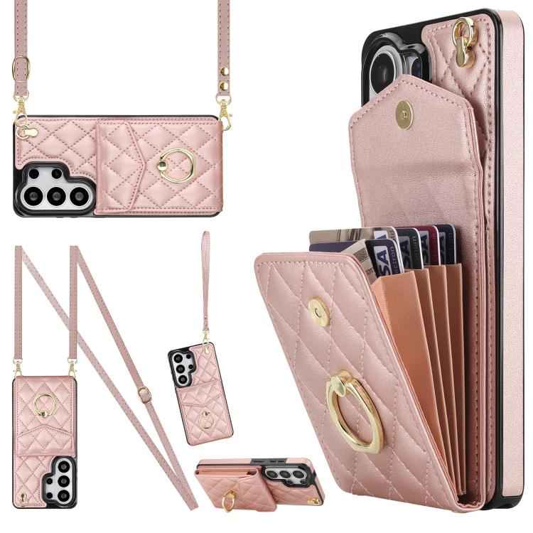 Rhombic Texture Card Bag Phone Case with Long Lanyard, For Samsung Galaxy S26+ 5G, For Samsung Galaxy S26 Ultra 5G, For Samsung Galaxy S26 5G, For Samsung Galaxy S25 Edge 5G, For Samsung Galaxy S24 Ultra 5G, For Samsung Galaxy S24+ 5G