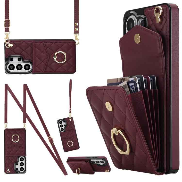 Rhombic Texture Card Bag Phone Case with Long Lanyard, For Samsung Galaxy S26+ 5G, For Samsung Galaxy S26 Ultra 5G, For Samsung Galaxy S26 5G, For Samsung Galaxy S25 Edge 5G, For Samsung Galaxy S24 Ultra 5G, For Samsung Galaxy S24+ 5G