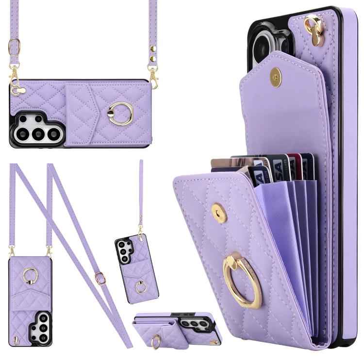 Rhombic Texture Card Bag Phone Case with Long Lanyard, For Samsung Galaxy S26+ 5G, For Samsung Galaxy S26 Ultra 5G, For Samsung Galaxy S26 5G, For Samsung Galaxy S25 Edge 5G, For Samsung Galaxy S24 Ultra 5G, For Samsung Galaxy S24+ 5G