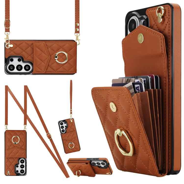 Rhombic Texture Card Bag Phone Case with Long Lanyard, For Samsung Galaxy S26+ 5G, For Samsung Galaxy S26 Ultra 5G, For Samsung Galaxy S26 5G, For Samsung Galaxy S25 Edge 5G, For Samsung Galaxy S24 Ultra 5G, For Samsung Galaxy S24+ 5G