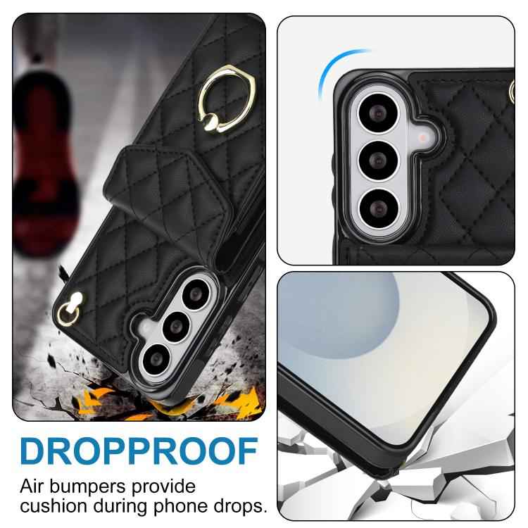 Rhombic Texture Card Bag Phone Case with Long Lanyard, For Samsung Galaxy S26+ 5G, For Samsung Galaxy S26 Ultra 5G, For Samsung Galaxy S26 5G, For Samsung Galaxy S25 Edge 5G, For Samsung Galaxy S24 Ultra 5G, For Samsung Galaxy S24+ 5G