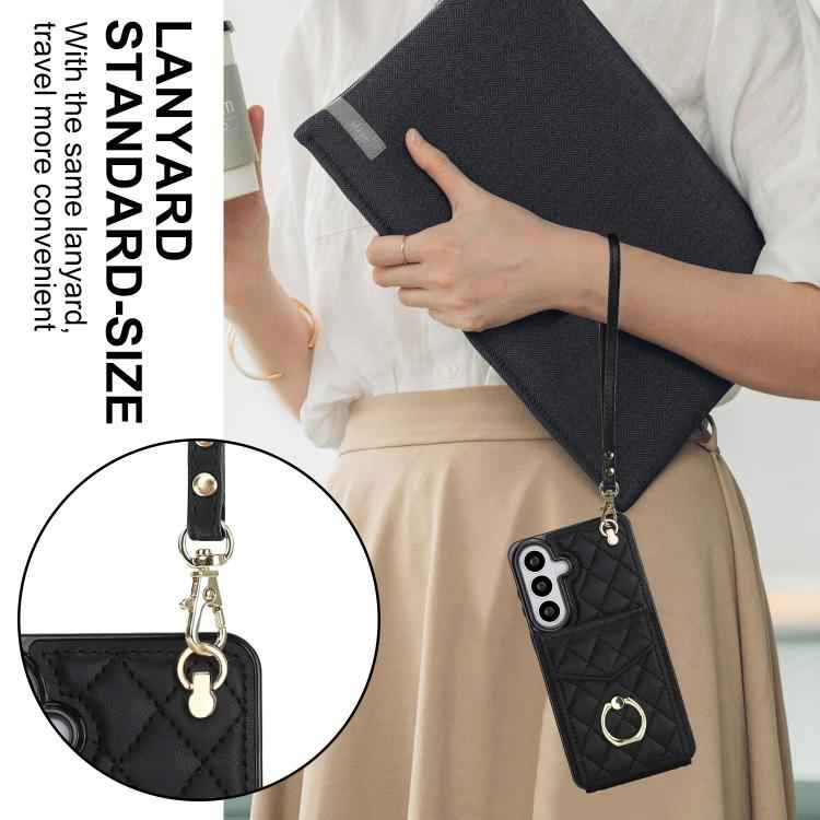 Rhombic Texture Card Bag Phone Case with Long Lanyard, For Samsung Galaxy S26+ 5G, For Samsung Galaxy S26 Ultra 5G, For Samsung Galaxy S26 5G, For Samsung Galaxy S25 Edge 5G, For Samsung Galaxy S24 Ultra 5G, For Samsung Galaxy S24+ 5G