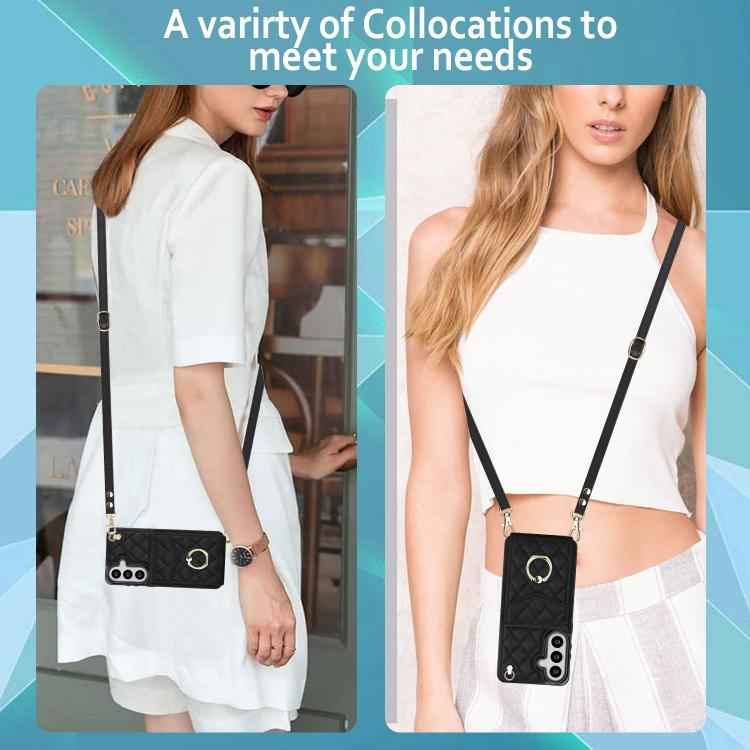 Rhombic Texture Card Bag Phone Case with Long Lanyard, For Samsung Galaxy S26+ 5G, For Samsung Galaxy S26 Ultra 5G, For Samsung Galaxy S26 5G, For Samsung Galaxy S25 Edge 5G, For Samsung Galaxy S24 Ultra 5G, For Samsung Galaxy S24+ 5G