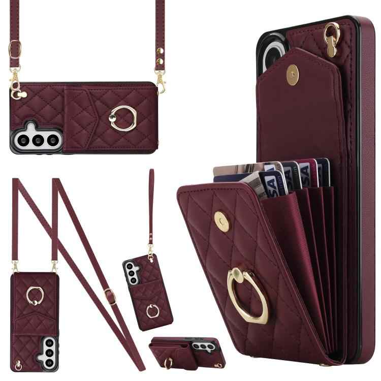 Rhombic Texture Card Bag Phone Case with Long Lanyard, For Samsung Galaxy S26+ 5G, For Samsung Galaxy S26 Ultra 5G, For Samsung Galaxy S26 5G, For Samsung Galaxy S25 Edge 5G, For Samsung Galaxy S24 Ultra 5G, For Samsung Galaxy S24+ 5G