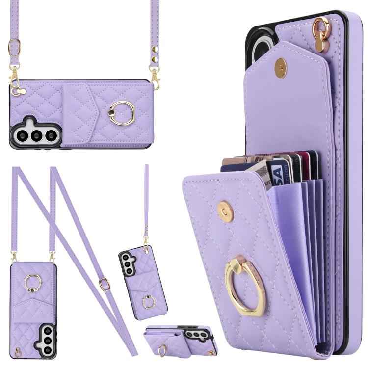 Rhombic Texture Card Bag Phone Case with Long Lanyard, For Samsung Galaxy S26+ 5G, For Samsung Galaxy S26 Ultra 5G, For Samsung Galaxy S26 5G, For Samsung Galaxy S25 Edge 5G, For Samsung Galaxy S24 Ultra 5G, For Samsung Galaxy S24+ 5G