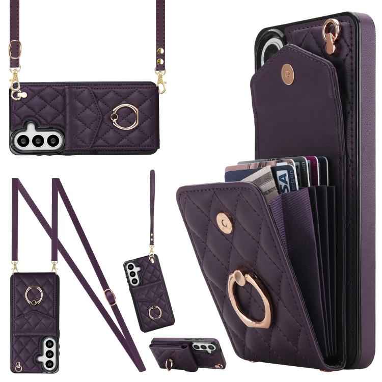 Rhombic Texture Card Bag Phone Case with Long Lanyard, For Samsung Galaxy S26+ 5G, For Samsung Galaxy S26 Ultra 5G, For Samsung Galaxy S26 5G, For Samsung Galaxy S25 Edge 5G, For Samsung Galaxy S24 Ultra 5G, For Samsung Galaxy S24+ 5G