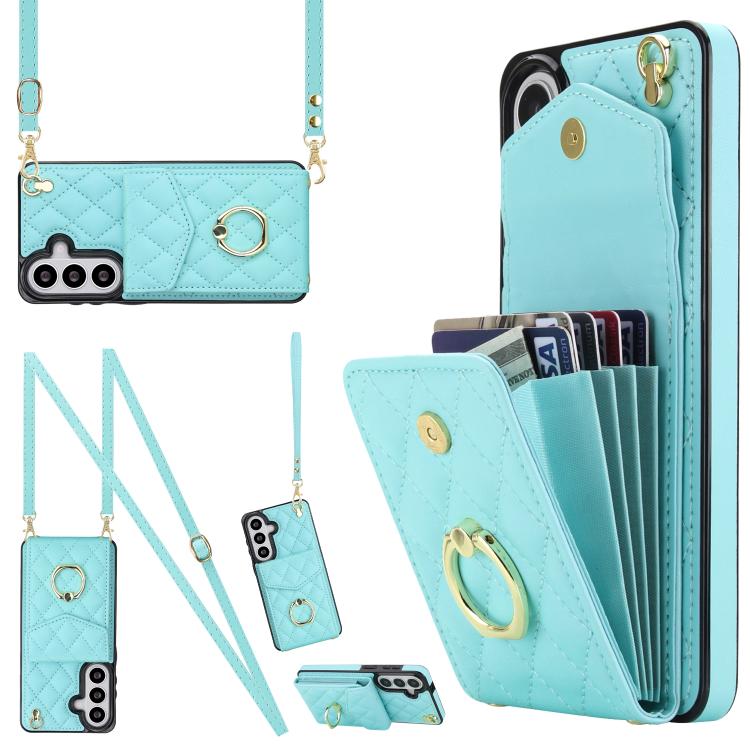 Rhombic Texture Card Bag Phone Case with Long Lanyard, For Samsung Galaxy S26+ 5G, For Samsung Galaxy S26 Ultra 5G, For Samsung Galaxy S26 5G, For Samsung Galaxy S25 Edge 5G, For Samsung Galaxy S24 Ultra 5G, For Samsung Galaxy S24+ 5G