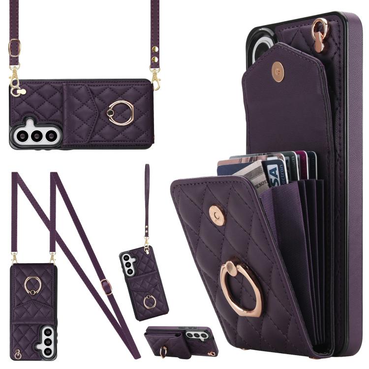 Rhombic Texture Card Bag Phone Case with Long Lanyard, For Samsung Galaxy S26+ 5G, For Samsung Galaxy S26 Ultra 5G, For Samsung Galaxy S26 5G, For Samsung Galaxy S25 Edge 5G, For Samsung Galaxy S24 Ultra 5G, For Samsung Galaxy S24+ 5G