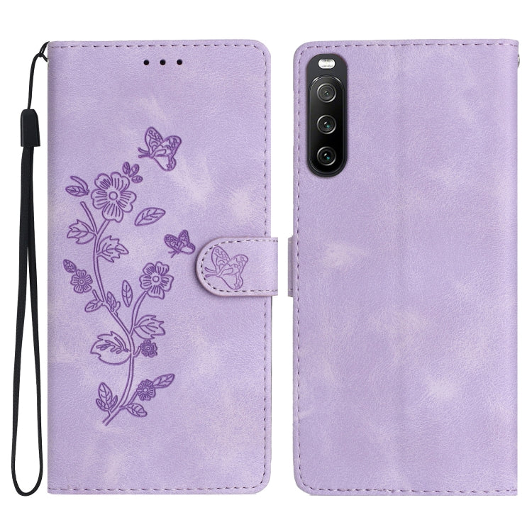 Flower Butterfly Embossing Pattern Leather Phone Case, For Sony Xperia 10 VII, For Sony Xperia 10 VI, For Sony Xperia 1 VI, For Sony Xperia 1 V, For Sony Xperia 10 V, For Sony Xperia 10 IV, For Sony Xperia L4, For Sony Xperia 5