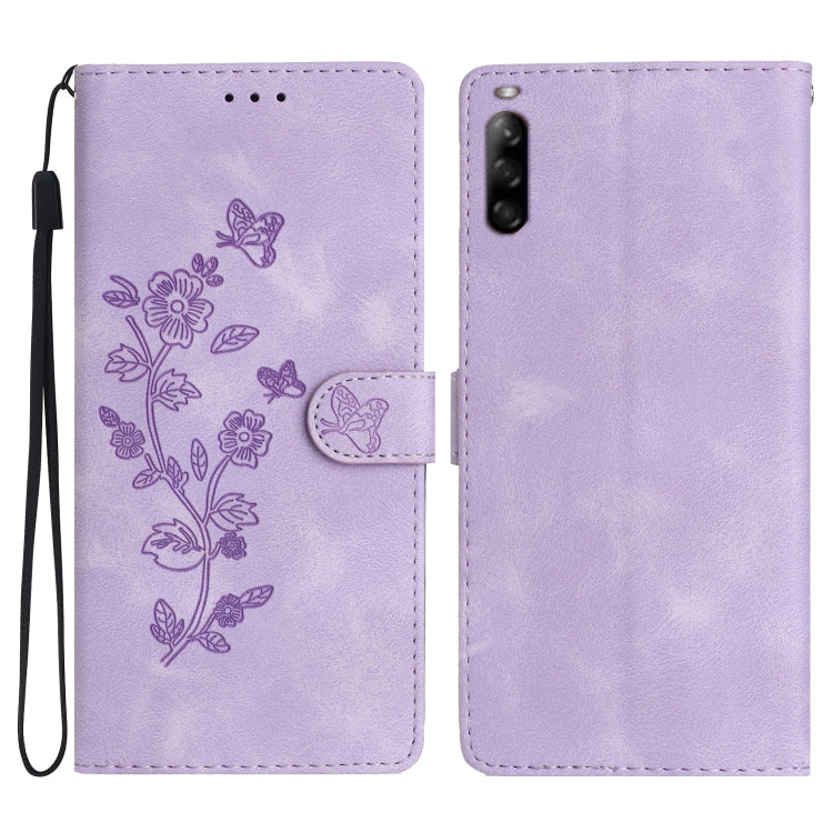 Flower Butterfly Embossing Pattern Leather Phone Case, For Sony Xperia 10 VII, For Sony Xperia 10 VI, For Sony Xperia 1 VI, For Sony Xperia 1 V, For Sony Xperia 10 V, For Sony Xperia 10 IV, For Sony Xperia L4, For Sony Xperia 5