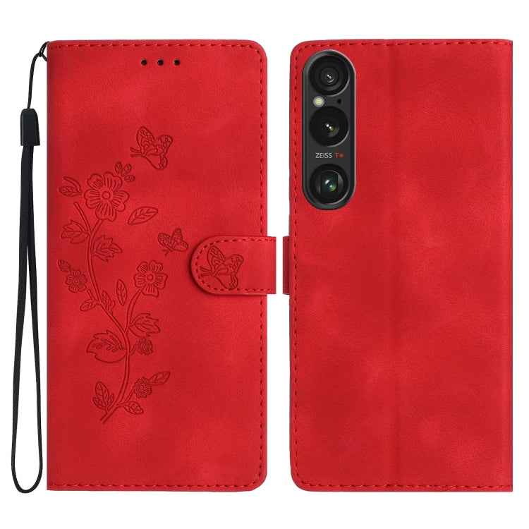 Flower Butterfly Embossing Pattern Leather Phone Case, For Sony Xperia 10 VII, For Sony Xperia 10 VI, For Sony Xperia 1 VI, For Sony Xperia 1 V, For Sony Xperia 10 V, For Sony Xperia 10 IV, For Sony Xperia L4, For Sony Xperia 5