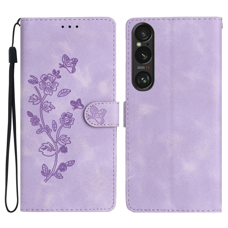Flower Butterfly Embossing Pattern Leather Phone Case, For Sony Xperia 10 VII, For Sony Xperia 10 VI, For Sony Xperia 1 VI, For Sony Xperia 1 V, For Sony Xperia 10 V, For Sony Xperia 10 IV, For Sony Xperia L4, For Sony Xperia 5