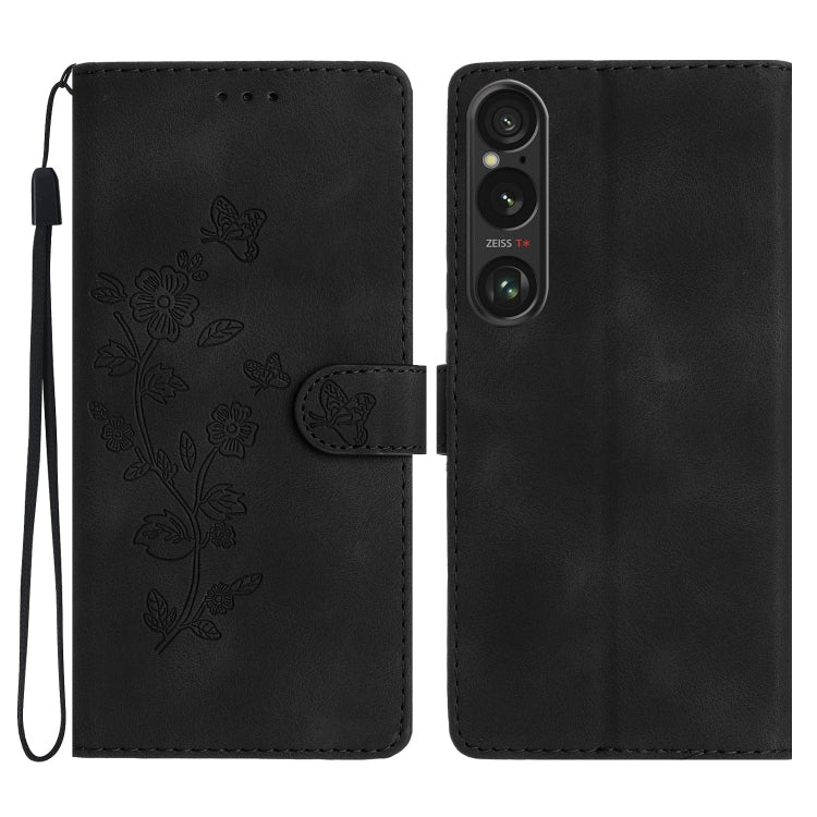 Flower Butterfly Embossing Pattern Leather Phone Case, For Sony Xperia 10 VII, For Sony Xperia 10 VI, For Sony Xperia 1 VI, For Sony Xperia 1 V, For Sony Xperia 10 V, For Sony Xperia 10 IV, For Sony Xperia L4, For Sony Xperia 5