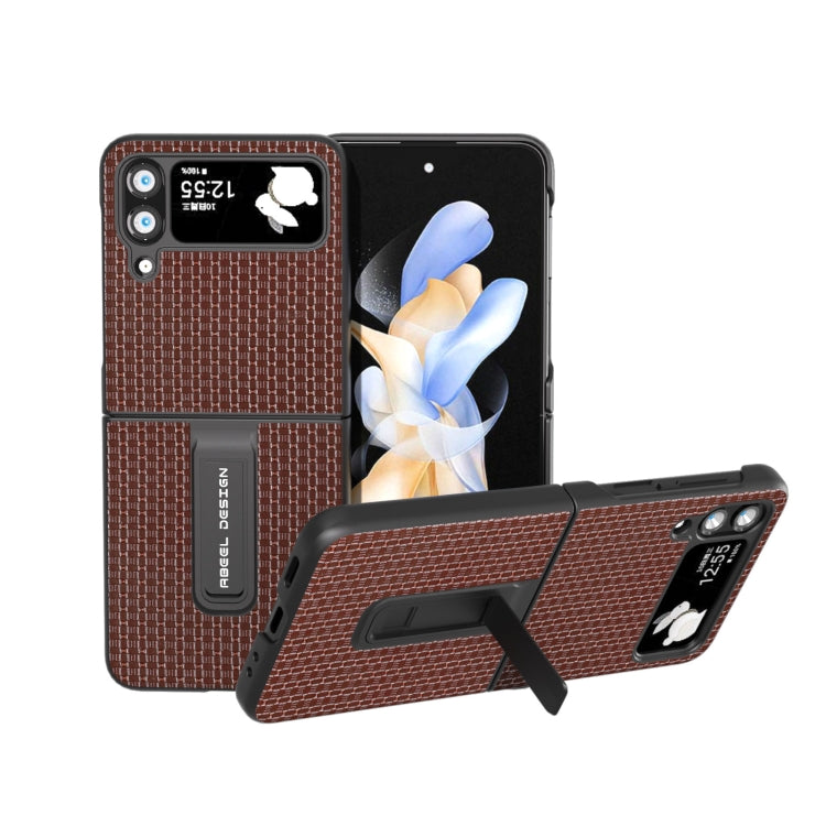 Genuine Leather Luxury Series Phone Case with Holder, For Samsung Galaxy Z Flip4, For Samsung Galaxy Z Flip5