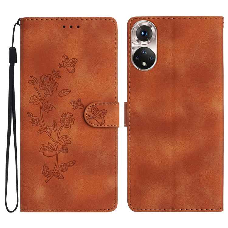 Flower Butterfly Embossing Pattern Leather Phone Case, For Honor 50