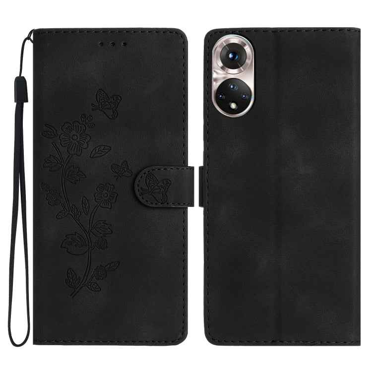 Flower Butterfly Embossing Pattern Leather Phone Case, For Honor 50