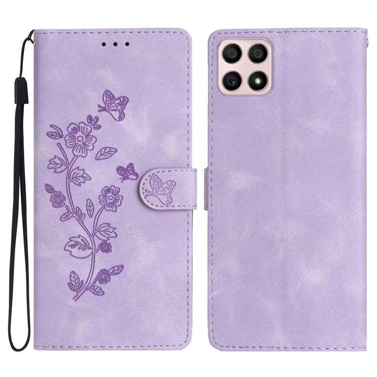 Flower Butterfly Embossing Pattern Leather Phone Case