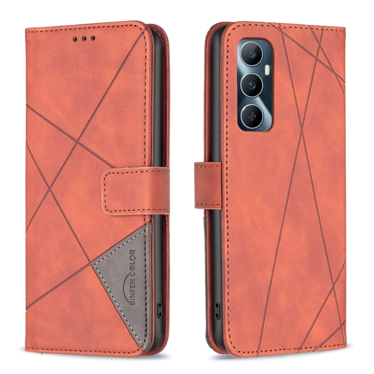 Magnetic Buckle Rhombus Texture Leather Phone Case, For Realme C65 4G