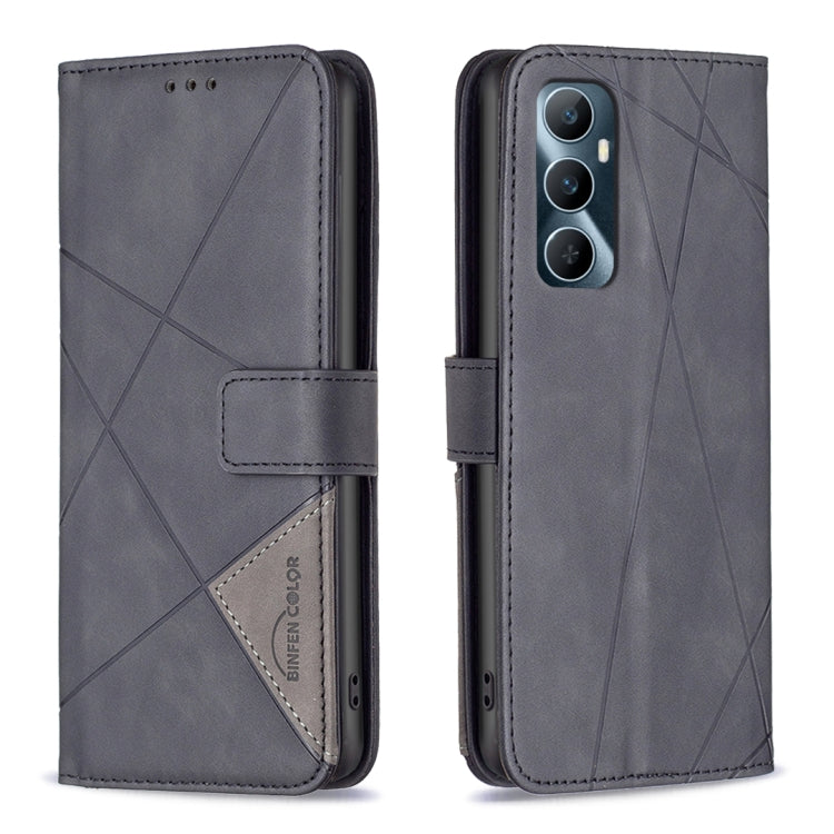 Magnetic Buckle Rhombus Texture Leather Phone Case, For Realme C65 4G