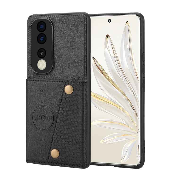 Double Buckle Card Slots Magnetic Phone Case, For Honor 90