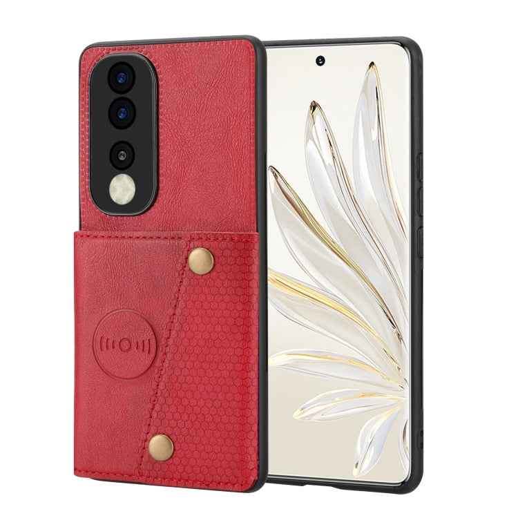 Double Buckle Card Slots Magnetic Phone Case, For Honor 90