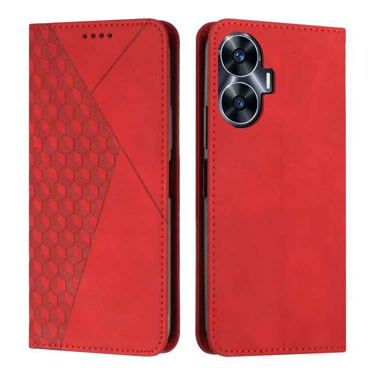 Diamond Splicing Skin Feel Magnetic Leather Phone Case, For Realme C55