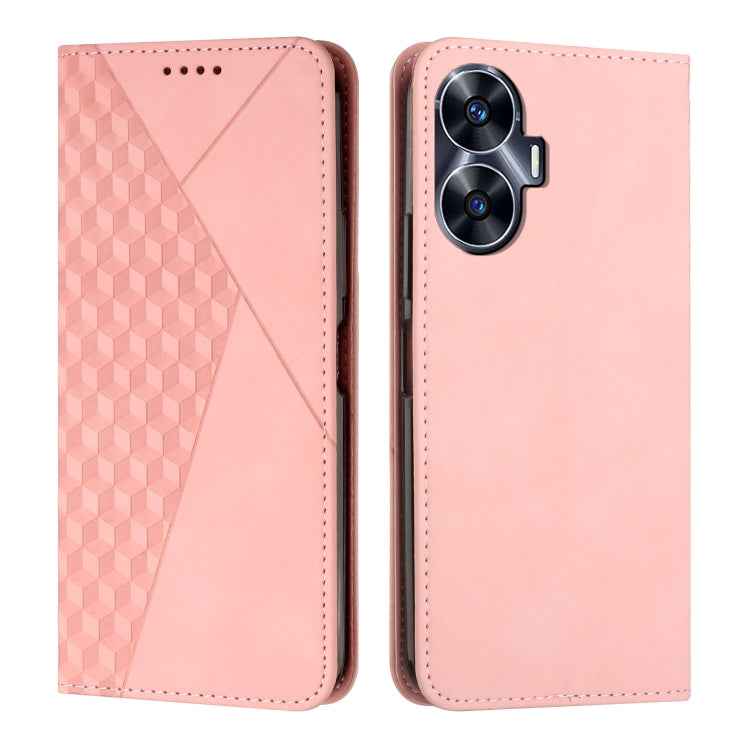 Diamond Splicing Skin Feel Magnetic Leather Phone Case, For Realme C55