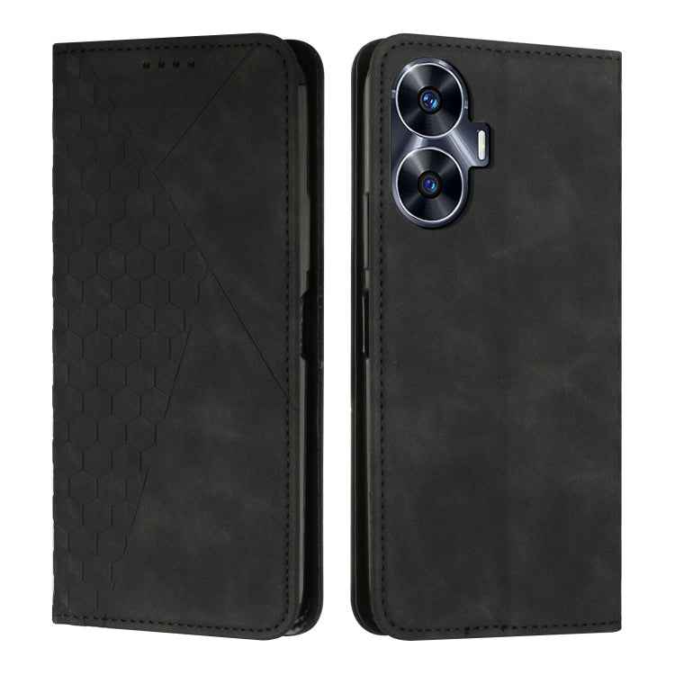 Diamond Splicing Skin Feel Magnetic Leather Phone Case, For Realme C55