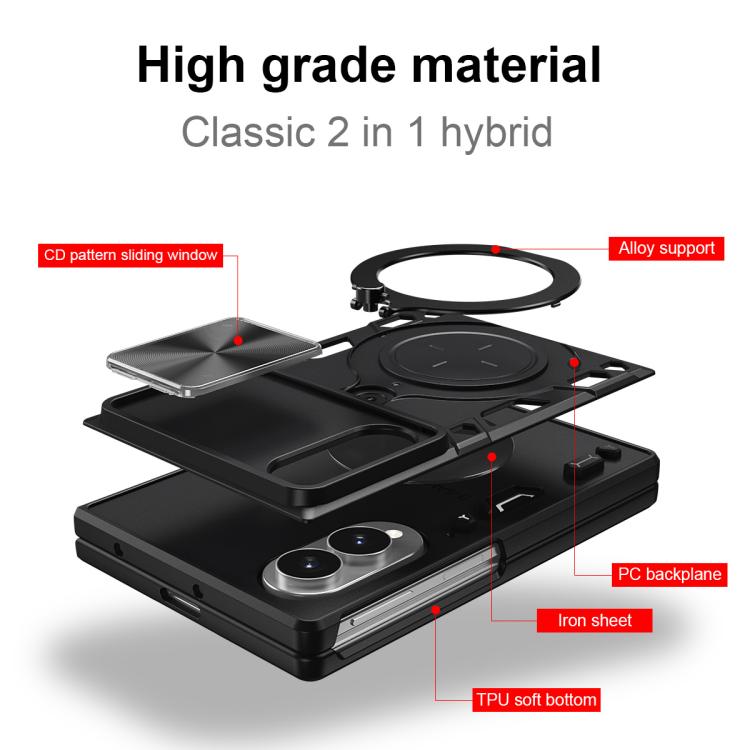 CD Texture Sliding Camshield Magnetic Holder Phone Case, For Galaxy Z Fold8 5G, For Samsung Galaxy Z Fold7, For Samsung Galaxy Z Fold5