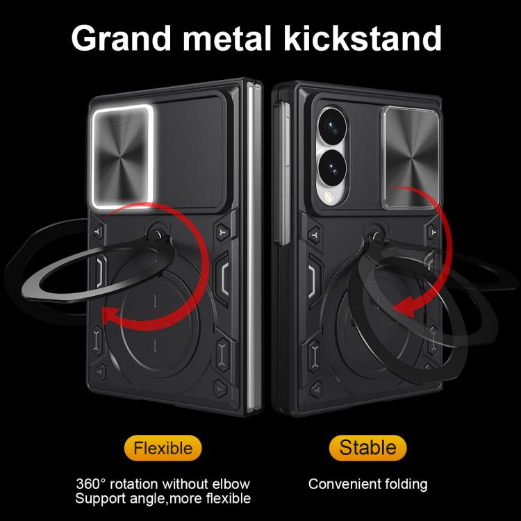 CD Texture Sliding Camshield Magnetic Holder Phone Case, For Galaxy Z Fold8 5G, For Samsung Galaxy Z Fold7, For Samsung Galaxy Z Fold5
