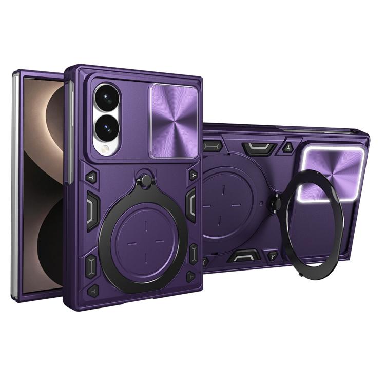 CD Texture Sliding Camshield Magnetic Holder Phone Case, For Galaxy Z Fold8 5G, For Samsung Galaxy Z Fold7, For Samsung Galaxy Z Fold5