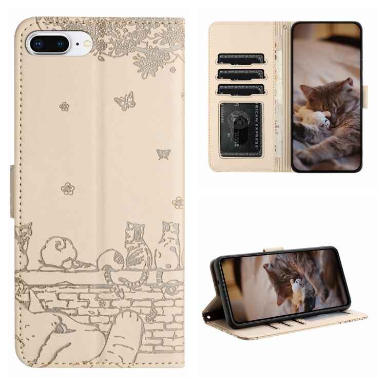 Cat Embossing Pattern Leather Phone Case with Lanyard, For iPhone 11 Pro, For iPhone XS Max, For iPhone X, For iPhone 7 Plus / 8 Plus