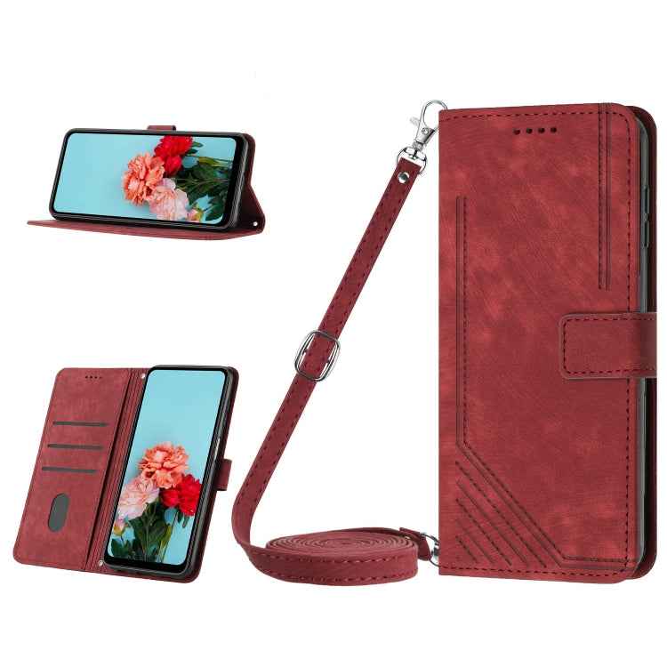 Skin Feel Stripe Pattern Leather Phone Case with Lanyard, For Realme C65 4G, For Realme 9i 5G/V20 5G/V30t/V30, For Realme C55