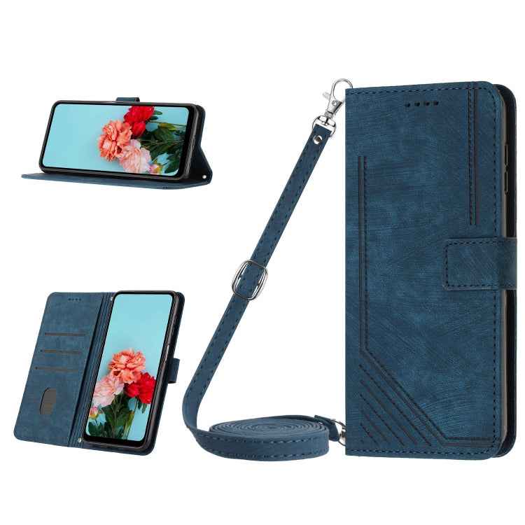 Skin Feel Stripe Pattern Leather Phone Case with Lanyard, For Realme C65 4G, For Realme 9i 5G/V20 5G/V30t/V30, For Realme C55