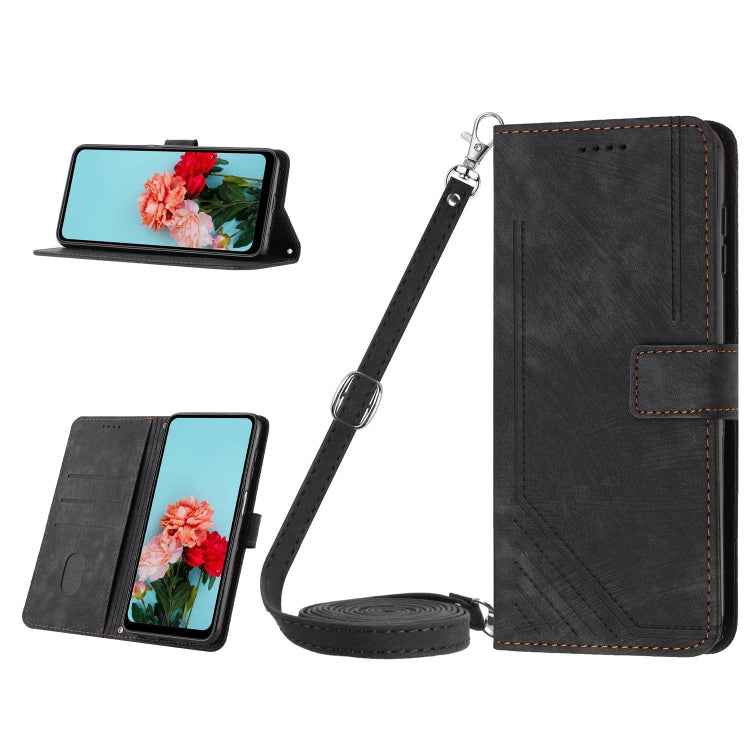 Skin Feel Stripe Pattern Leather Phone Case with Lanyard, For Realme C65 4G, For Realme 9i 5G/V20 5G/V30t/V30, For Realme C55