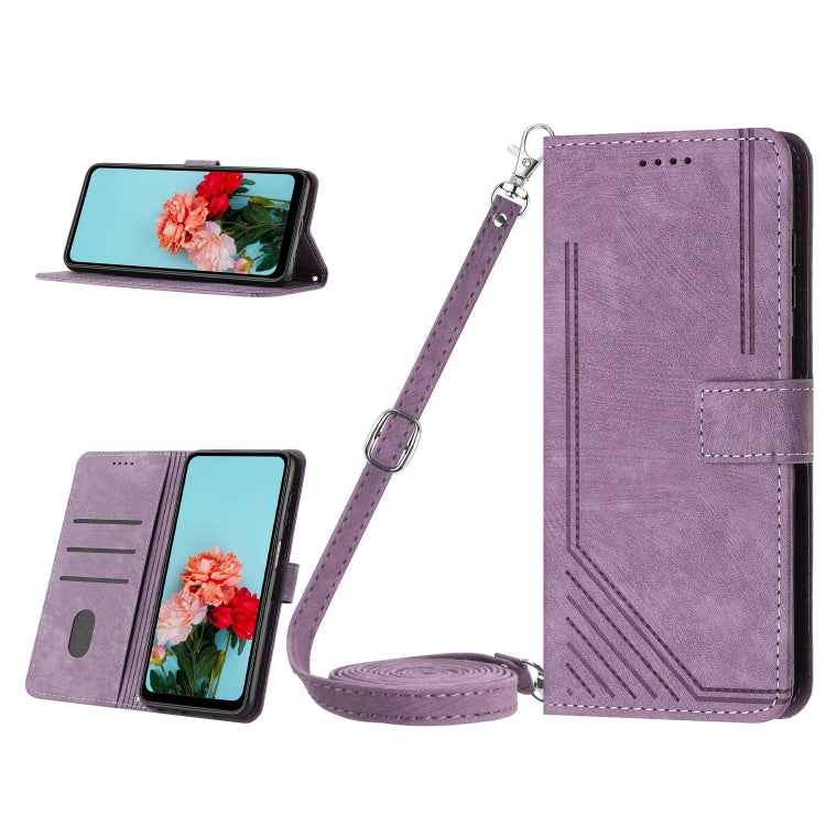 Skin Feel Stripe Pattern Leather Phone Case with Lanyard, For Realme C65 4G, For Realme 9i 5G/V20 5G/V30t/V30, For Realme C55