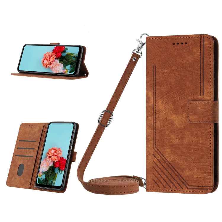 Skin Feel Stripe Pattern Leather Phone Case with Lanyard, For Realme C65 4G, For Realme 9i 5G/V20 5G/V30t/V30, For Realme C55