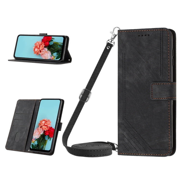 Skin Feel Stripe Pattern Leather Phone Case with Lanyard, For Realme C63, For Realme 12, For Realme 12+, For Realme 12 Pro+, For Realme 11 4G Global, For Realme 11 5G Global/11x, For Realme C53/Narzo N53, For Realme 11