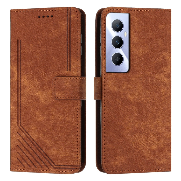 Skin Feel Stripe Pattern Leather Phone Case with Lanyard, For Realme C65 4G, For Realme 9i 5G/V20 5G/V30t/V30, For Realme C55