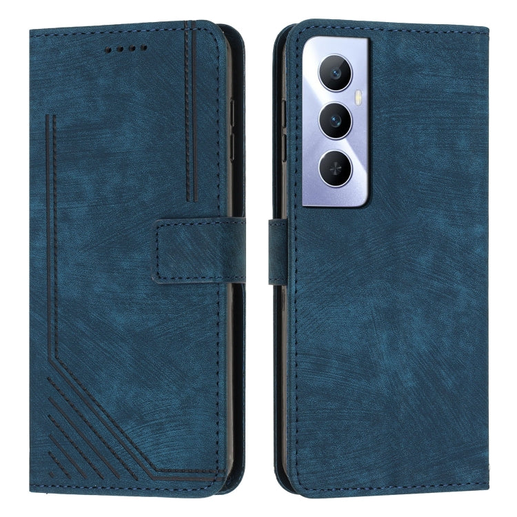 Skin Feel Stripe Pattern Leather Phone Case with Lanyard, For Realme C65 4G, For Realme 9i 5G/V20 5G/V30t/V30, For Realme C55