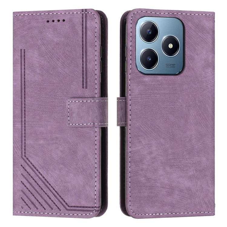 Skin Feel Stripe Pattern Leather Phone Case with Lanyard, For Realme Narzo 80 Lite 4G, For Realme 15 / 15 Pro, For Realme C71 4G, For Realme 14 / P3 5G / 14T 5G, For Realme 14 Pro+, For Realme 14 Pro, For Realme C75 / V60 Pro, For Realme C63