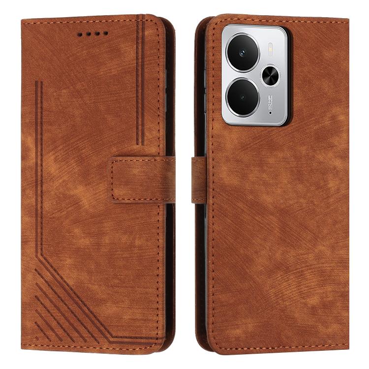 Skin Feel Stripe Pattern Leather Phone Case with Lanyard, For Realme 15T 5G, For Realme Narzo 80 Lite 4G, For Realme 15 / 15 Pro, For Realme C71 4G, For Realme 14 / P3 5G / 14T 5G, For Realme 14 Pro+, For Realme 14 Pro, For Realme C75 / V60 Pro