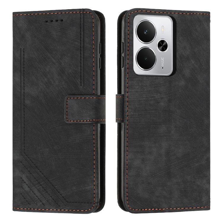 Skin Feel Stripe Pattern Leather Phone Case with Lanyard, For Realme Narzo 80 Lite 4G, For Realme 15 / 15 Pro, For Realme C71 4G, For Realme 14 / P3 5G / 14T 5G, For Realme 14 Pro+, For Realme 14 Pro, For Realme C75 / V60 Pro, For Realme C63
