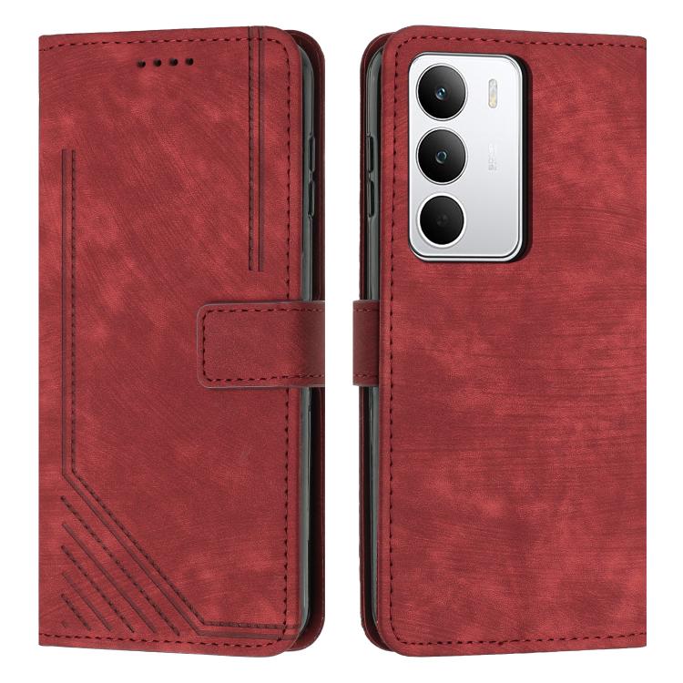 Skin Feel Stripe Pattern Leather Phone Case with Lanyard, For Realme Narzo 80 Lite 4G, For Realme 15 / 15 Pro, For Realme C71 4G, For Realme 14 / P3 5G / 14T 5G, For Realme 14 Pro+, For Realme 14 Pro, For Realme C75 / V60 Pro, For Realme C63