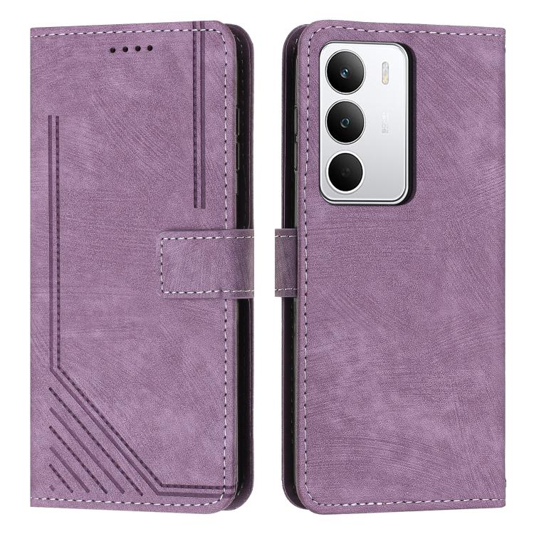 Skin Feel Stripe Pattern Leather Phone Case with Lanyard, For Realme 15T 5G, For Realme Narzo 80 Lite 4G, For Realme 15 / 15 Pro, For Realme C71 4G, For Realme 14 / P3 5G / 14T 5G, For Realme 14 Pro+, For Realme 14 Pro, For Realme C75 / V60 Pro