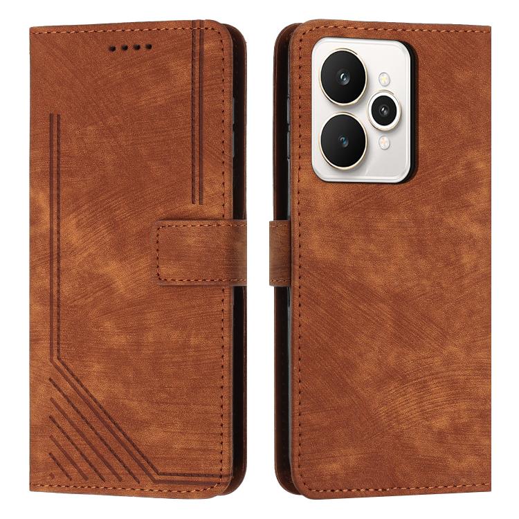 Skin Feel Stripe Pattern Leather Phone Case with Lanyard, For Realme Narzo 80 Lite 4G, For Realme 15 / 15 Pro, For Realme C71 4G, For Realme 14 / P3 5G / 14T 5G, For Realme 14 Pro+, For Realme 14 Pro, For Realme C75 / V60 Pro, For Realme C63