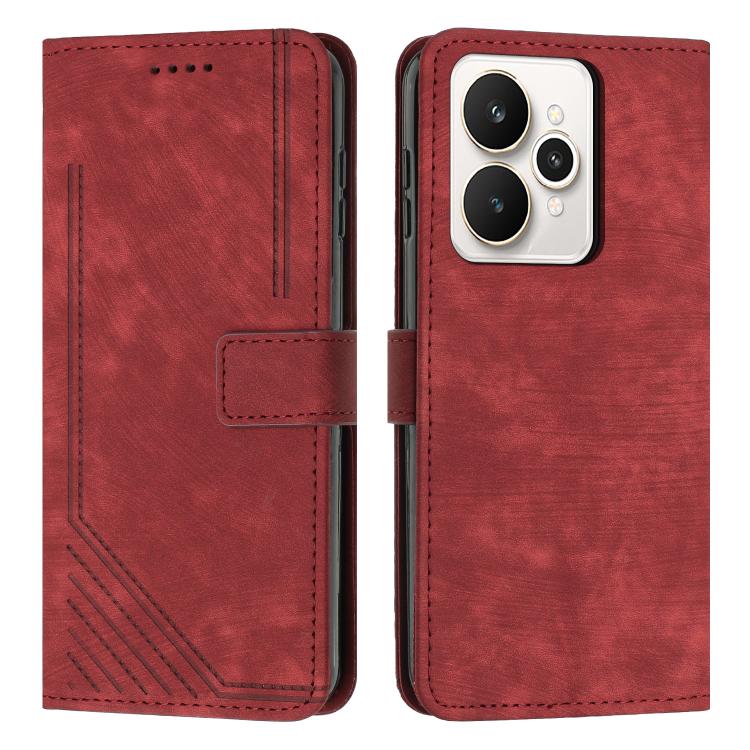 Skin Feel Stripe Pattern Leather Phone Case with Lanyard, For Realme Narzo 80 Lite 4G, For Realme 15 / 15 Pro, For Realme C71 4G, For Realme 14 / P3 5G / 14T 5G, For Realme 14 Pro+, For Realme 14 Pro, For Realme C75 / V60 Pro, For Realme C63