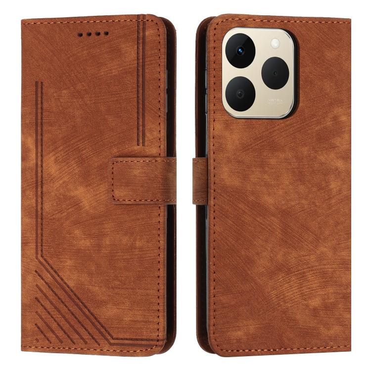 Skin Feel Stripe Pattern Leather Phone Case with Lanyard, For Realme 16T 5G, For Realme P4 Power 5G, For Realme 16 5G, For Realme 16 Pro+ 5G, For Realme 16 Pro 5G, For Realme C85 5G / 15x 5G India, For Realme C85 Pro 4G, For Realme 15T 5G