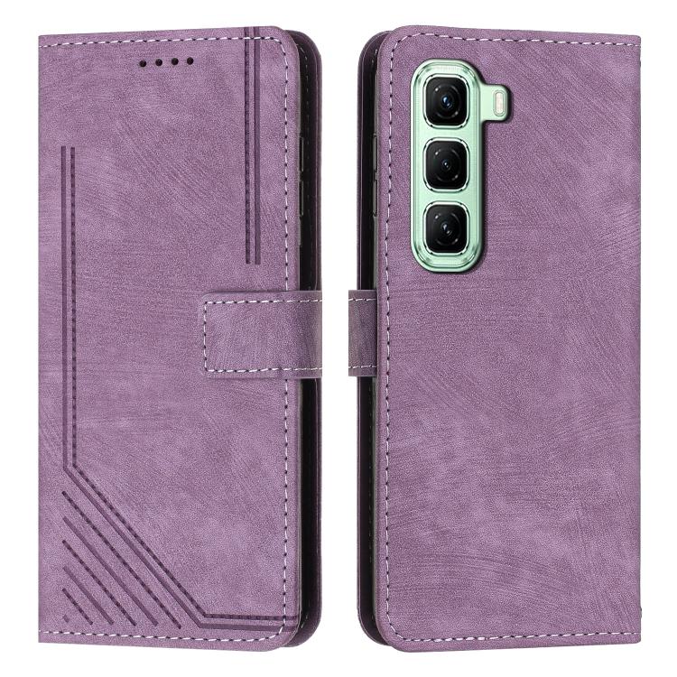 Skin Feel Stripe Pattern Leather Phone Case with Lanyard, For Infinix Hot 70 5G, For Infinix Note Edge 5G, For Infinix Smart 20 4G, For Infinix Note 60 / 60 Pro 5G, For Infinix Hot 60 4G / Hot 60i 4G, For Infinix Hot 60 Pro+ 4G, For Infinix Hot 60 Pro ...